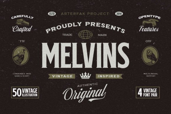 Melvins: A Vintage Font Collection for Authentic Branding